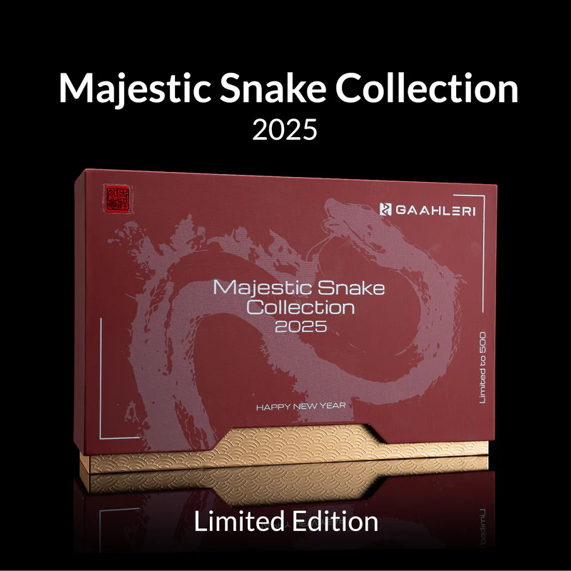 A red and gold presentation box labeled
